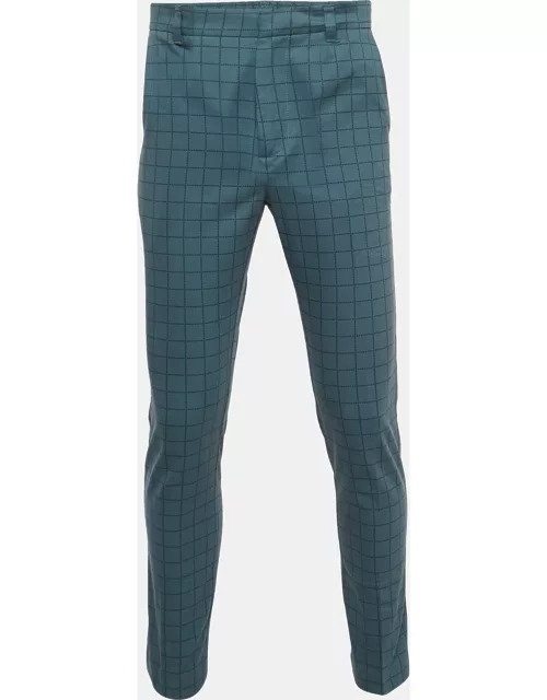 Bottega Veneta Blue Grid Check Cotton Formal Trousers