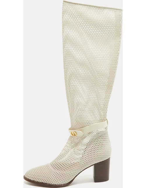 Dior Cream Mesh and Leather Knee Length Boot