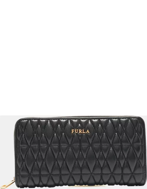 Furla Black Quilted Leather XL Cometa Zip Around Wallet