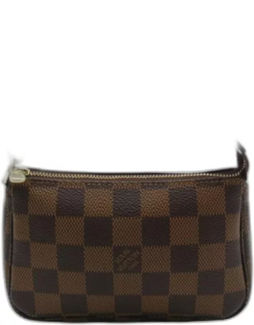 Louis Vuitton Brown Canvas Damier Ebene Mini Pochette Accessories Vanity Bag