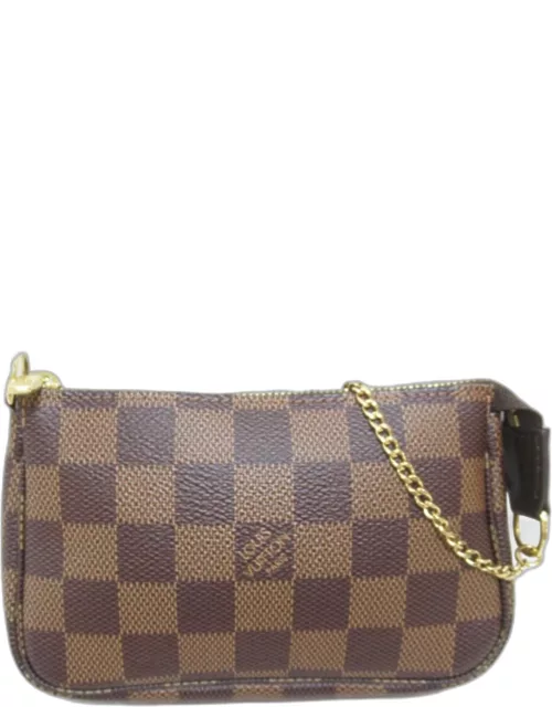 Louis Vuitton Brown Canvas Damier Ebene Mini Pochette Accessoires Vanity Bag