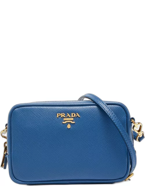 Prada Blue Saffiano Lux Leather Mini Top Zip Camera Bag