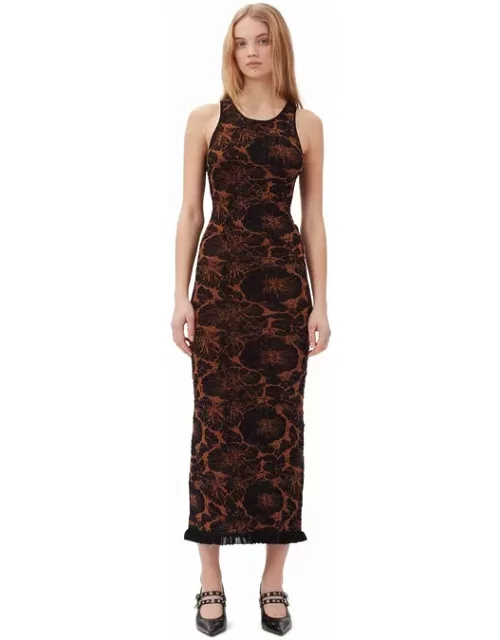 GANNI 3D Jacquard Long Dress in Brown