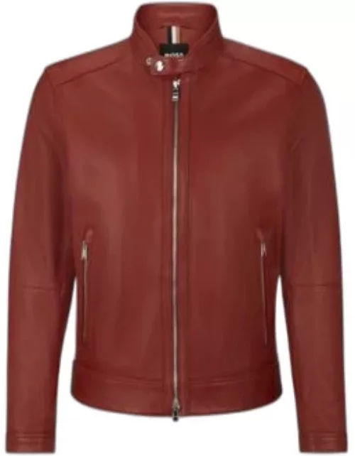 Regular-fit zip-up jacket in grained leather- Light Brown Men's Leather Jacket