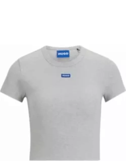 Stretch-cotton slim-fit T-shirt with blue logo label- Light Grey Women's T-Shirt
