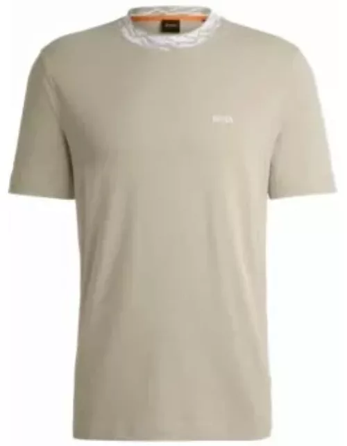 Cotton-jersey regular-fit T-shirt with patterned collar- Light Beige Men's T-Shirt