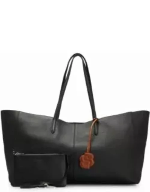 Grained-leather shopper bag with detachable pouch- Black Women's Shoulder bag