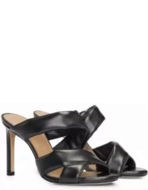 Open-toe mules in nappa leather with padded straps- Black Women's Pump