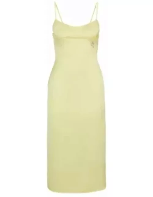 Slim-fit dress in satin with logo trim- Light Yellow Women's Shift Dresse