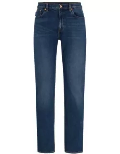 Slim-fit jeans in navy stonewashed stretch denim- Dark Blue Men's Jean