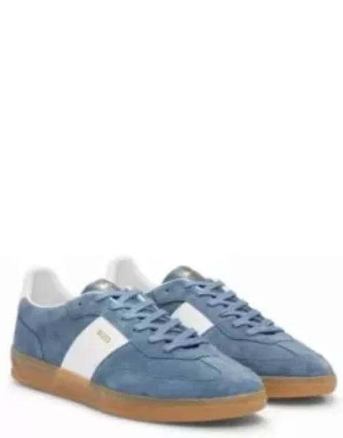 Suede-leather lace-up trainers with branding- Blue Men's Sneaker