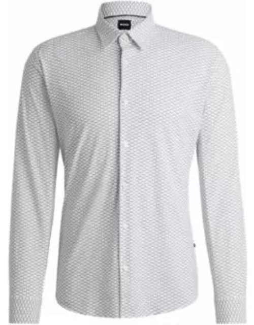 Slim-fit shirt in printed performance-stretch jersey- White Men's Casual Shirt
