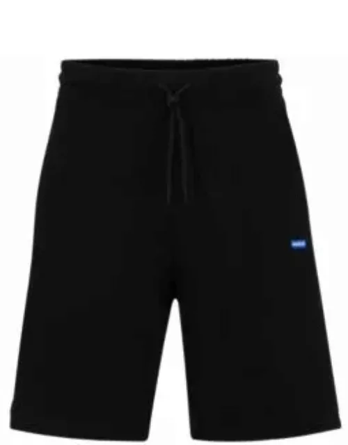 Cotton-terry shorts with blue logo patch- Black Men's All Clothing