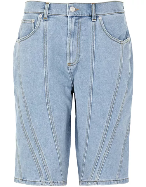 Mugler Panelled Denim Longline Shorts - Light Blue - 38 (UK10 / S)