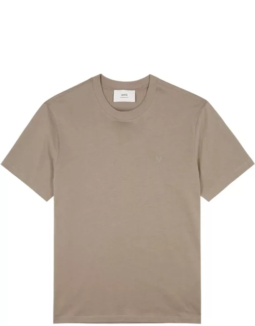 Ami Paris Logo-embroidered Cotton T-shirt - Taupe