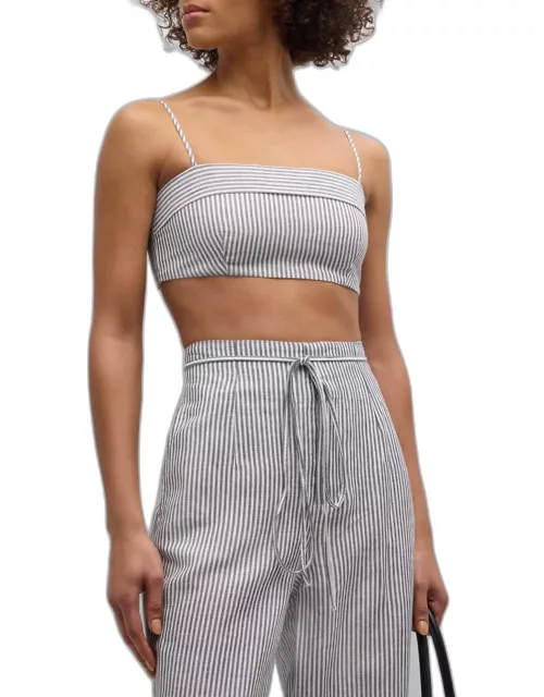 Air Linen Striped Foldover Cropped Top