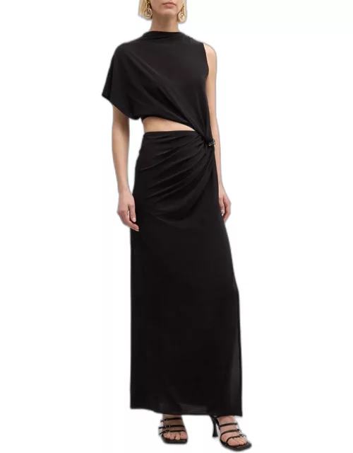 One-Shoulder Twisted Cutout Crepe Jersey Maxi Dres