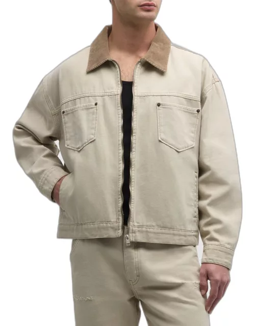 Men's Canvas Trucker Jacket with Contrast Collar