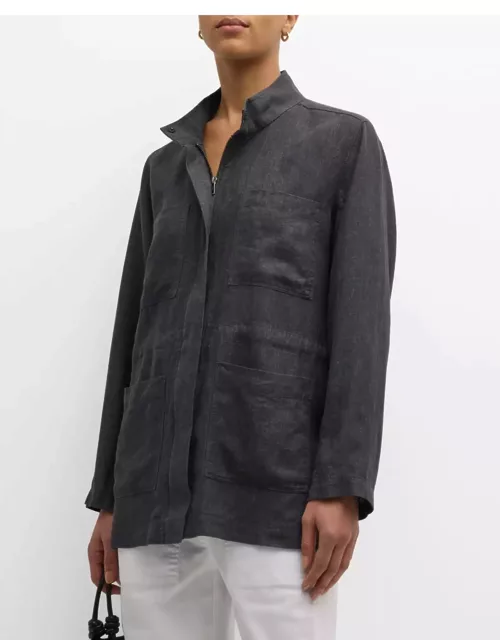 Stand-Collar Organic Linen Jacket