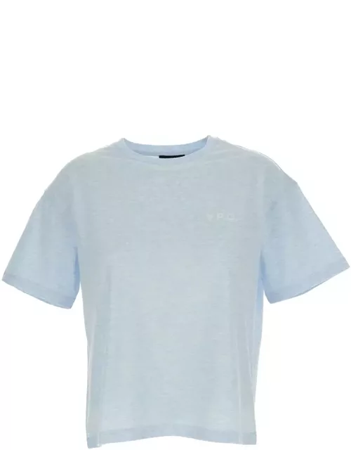 A.P.C. Light-blue Round Neck T-shirt With Printed Logo In Cotton Woman