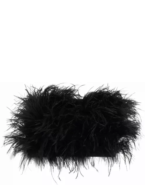Liu-Jo Black Cropped Top With Feathers In Polyester Woman