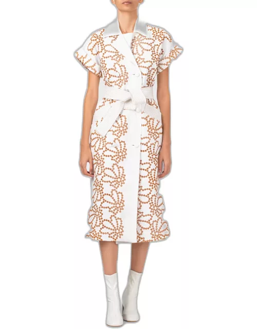 Concetta Embroidered Shirtdress with Tie Belt