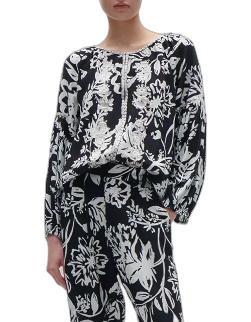 Tula Floral Embroidered Long-Sleeve Peasant Top