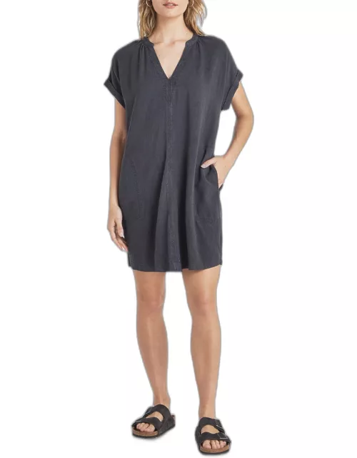 Pippa Short-Sleeve Linen-Blend Mini Dres