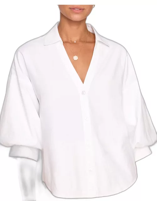 Kate Blouson-Sleeve Button-Down Shirt
