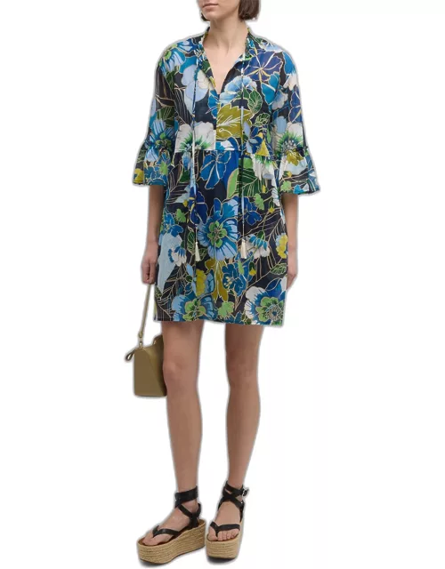 Jenn Floral-Print Bell-Sleeve Mini Dres