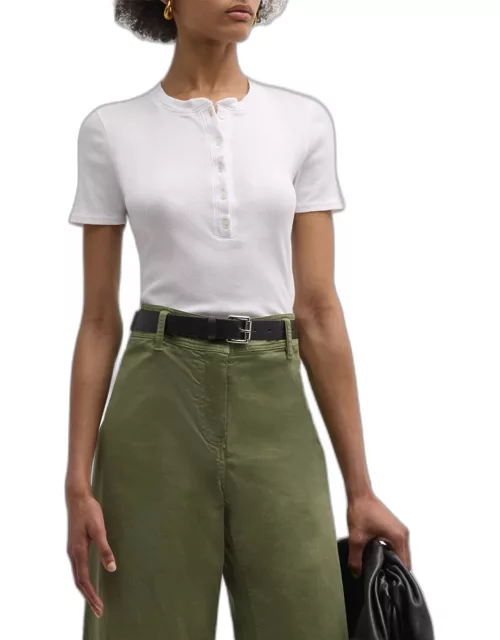 Lorene Rib Short-Sleeve Henley T-Shirt