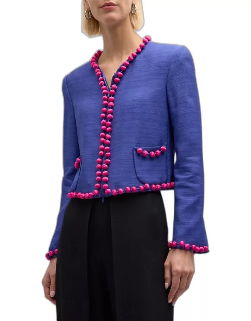 Beaded Zip-Front Cropped Jacket