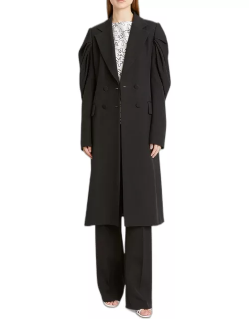 Draped Sleeve Double-Breasted Long Tailored Coat