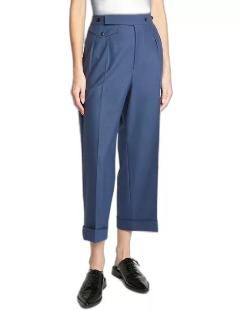 Mid-Rise Double-Pleated Wide-Leg Crop Trouser