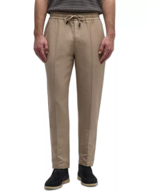 Men's Cotton-Linen Pleated Drawstring Pant
