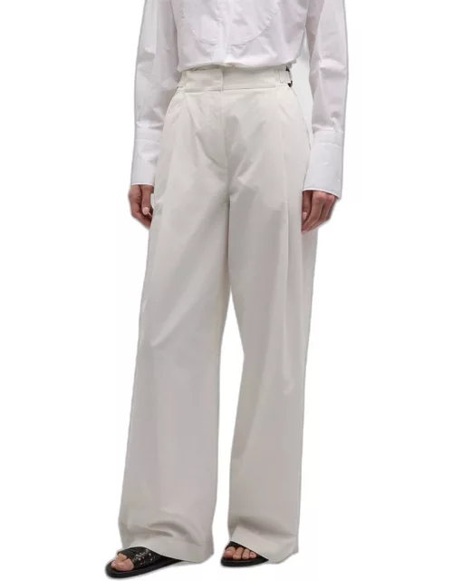Pleated High-Rise Wide-Leg Chino Pant
