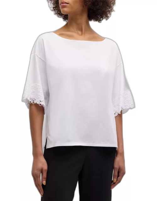 Bliss Harmony Lace-Trim Elbow-Sleeve T-Shirt