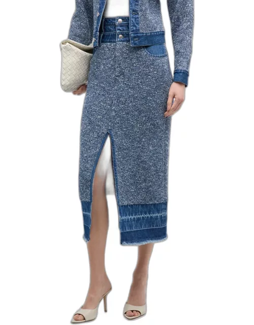 Maddy Combo Denim Knit Midi Skirt