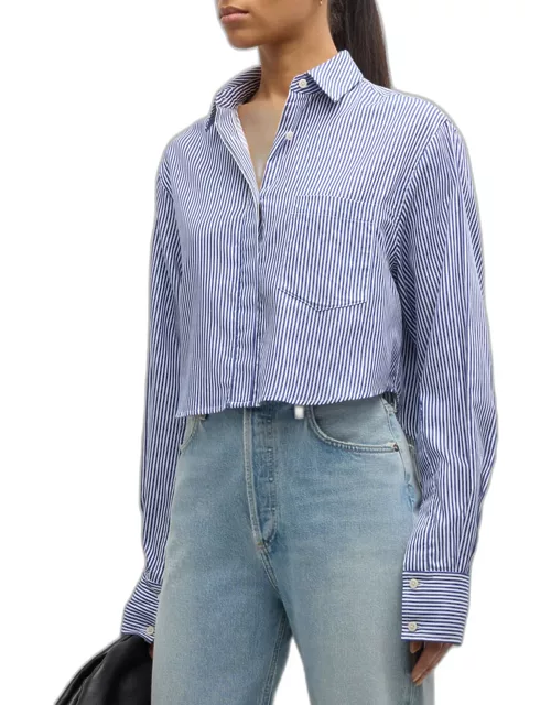Renata Cropped Cotton Stripe Button-Front Shirt