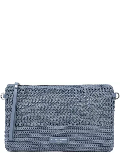Gianni Chiarini Victoria Blue Clutch Bag In Crochet Fabric
