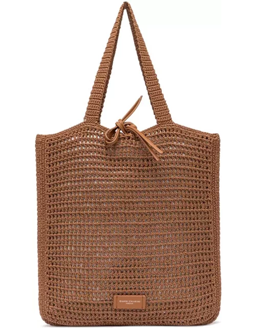 Gianni Chiarini Vittoria Leather Shopping Bag In Crochet Fabric
