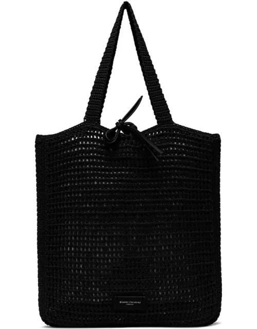 Gianni Chiarini Black Vittoria Shopping Bag In Crochet Fabric