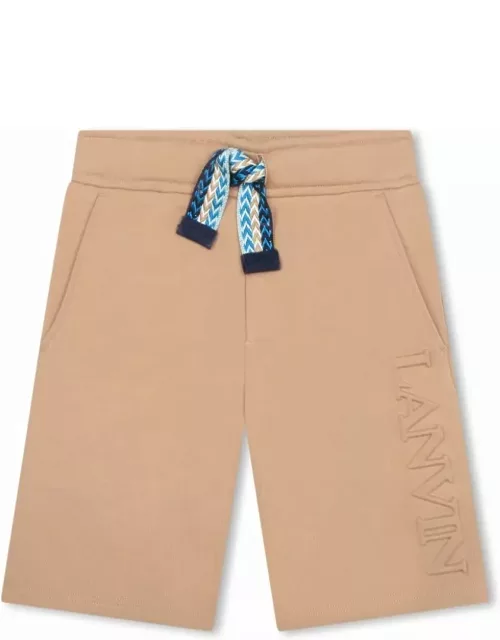 Lanvin Beige Shorts With Logo And curb Motif