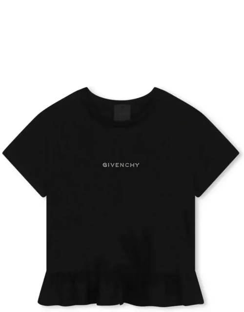 Givenchy Black Peplum T-shirt With Rhinestone Logo