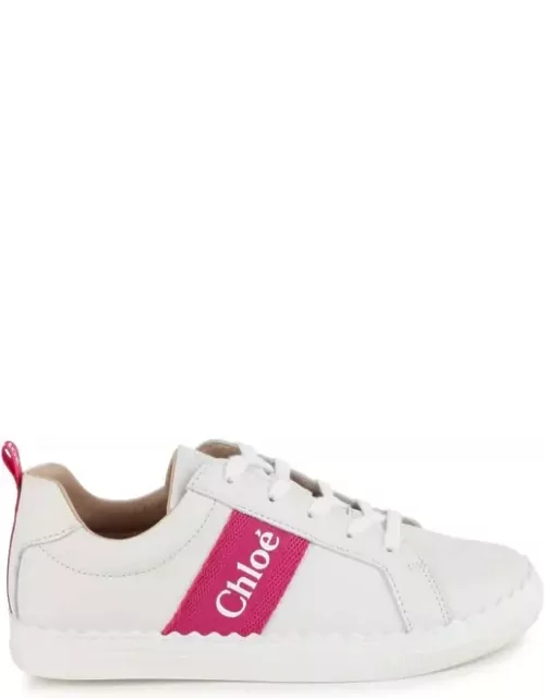 Chloé White And Fuchsia Lauren Low Sneaker