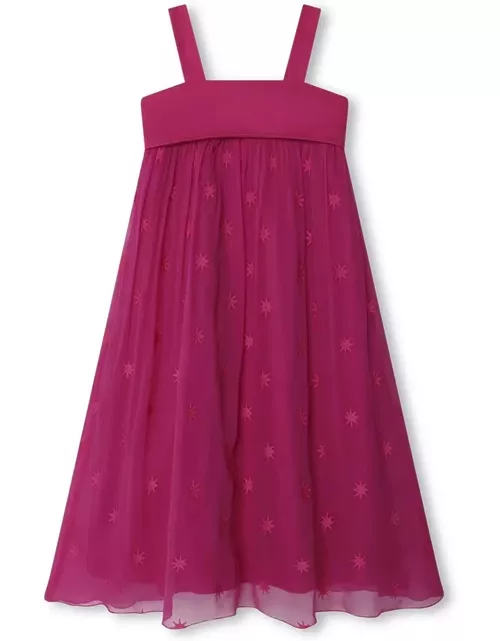 Chloé Fuchsia Silk Dress With Stars Embroidery