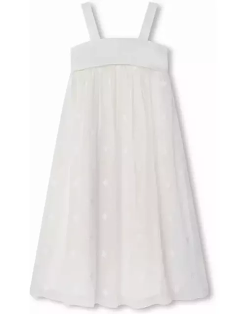 Chloé White Silk Dress With Stars Embroidery