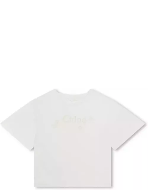 Chloé White T-shirt With Cut-out Embroidery Logo