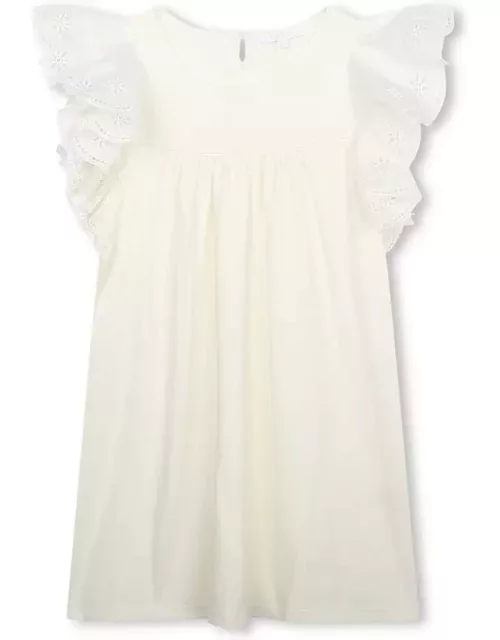 Chloé White Dress With Embroidered Ruffle