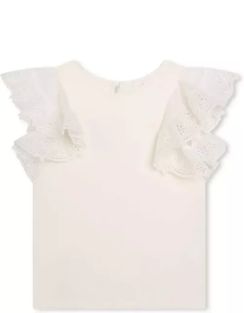 Chloé White Top With Embroidered Ruffle